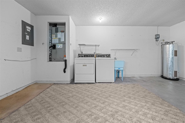 8450 SW 115th Street Rd, Ocala, FL 34481 - laundry room with electric panel, water heater, heating unit, a sink, and separate washer and dryer