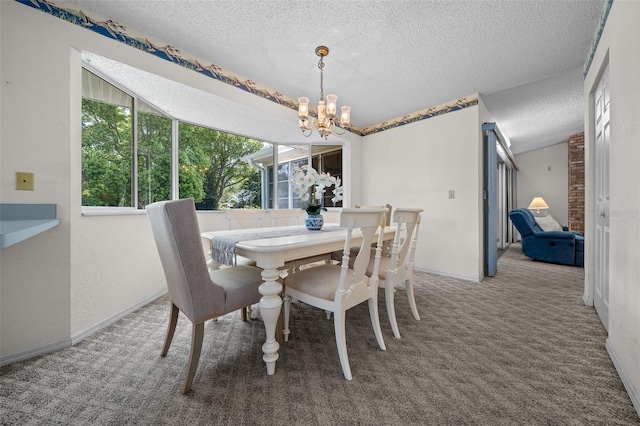 8450 SW 115th Street Rd, Ocala, FL 34481 - dining area with a notable chandelier, lofted ceiling, carpet flooring, and a textured ceiling