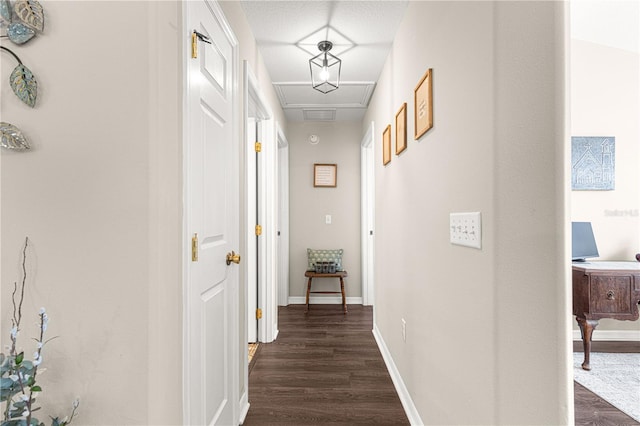 hallway with dark hardwood / wood-style floors