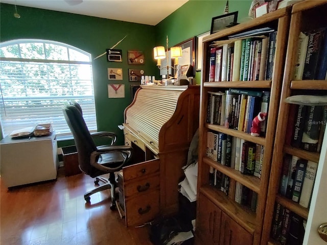 office space featuring wood-type flooring