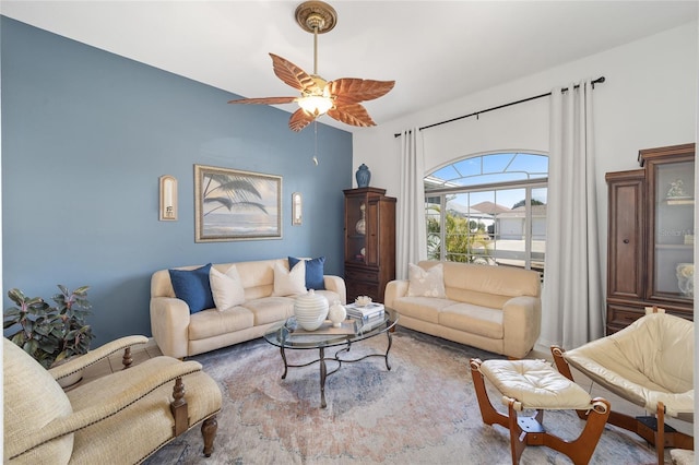 living room with ceiling fan