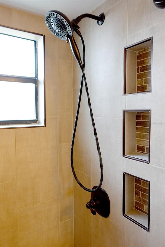 interior details with tiled shower