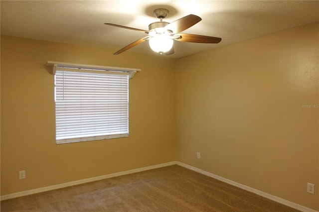 empty room with ceiling fan and carpet