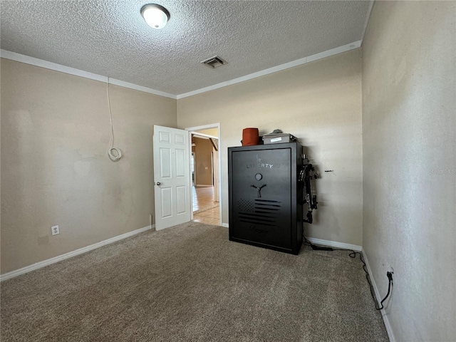 interior space featuring crown molding and a textured ceiling