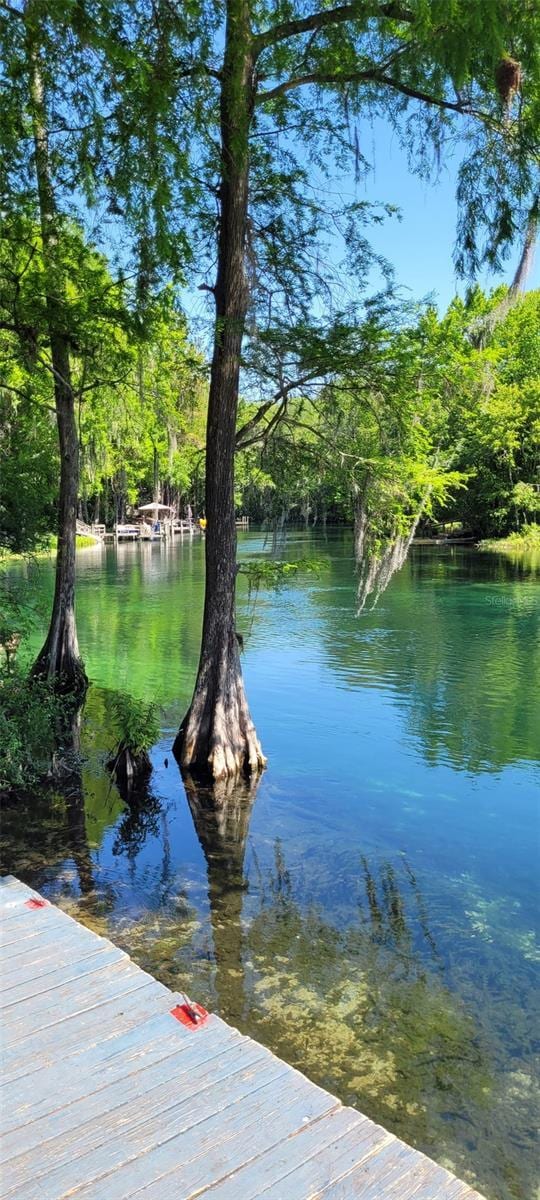 view of dock with a water view