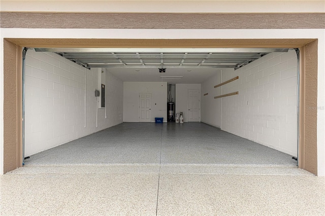 garage with a garage door opener and gas water heater