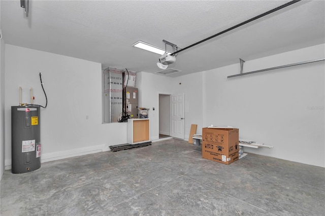 garage featuring a garage door opener and water heater