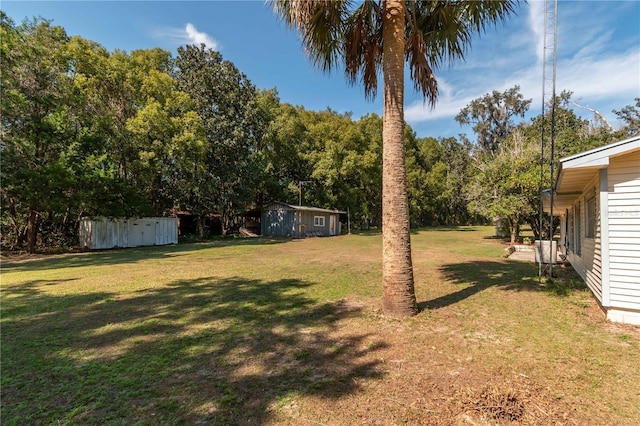 view of yard with a shed