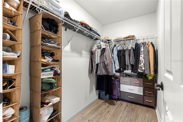 walk in closet featuring light hardwood / wood-style flooring