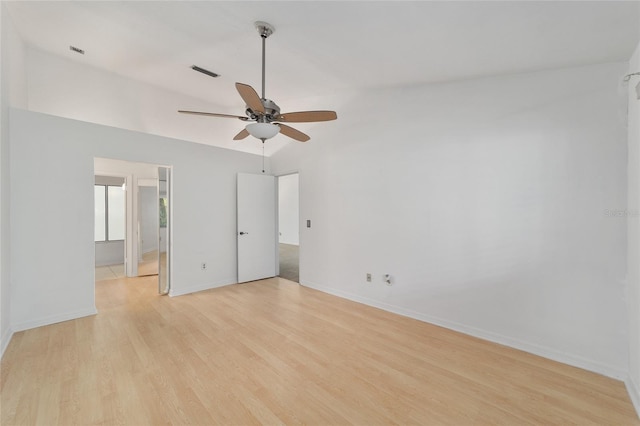 unfurnished room featuring ceiling fan and light hardwood / wood-style floors