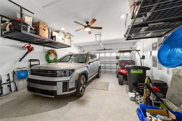 garage with ceiling fan