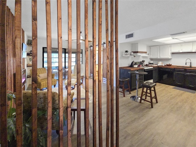 interior space featuring sink and light hardwood / wood-style floors