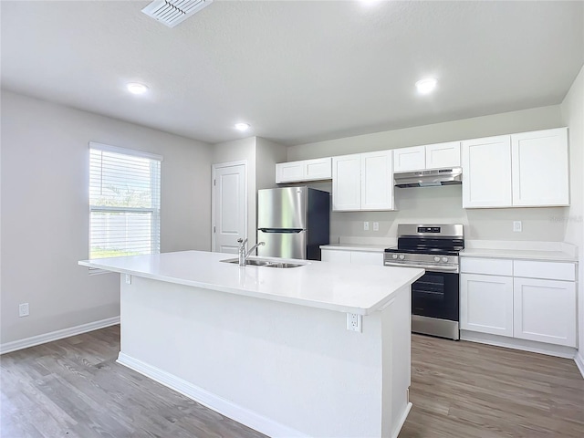 35 Wood Acre Ln, Palm Coast, FL 32164 - kitchen featuring white cabinetry, appliances with stainless steel finishes, sink, and a kitchen island with sink