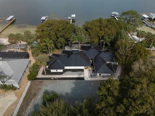 aerial view with a water view