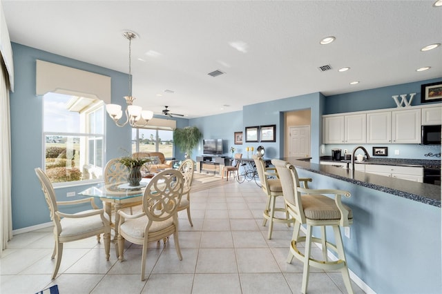 dining area with recessed lighting, visible vents, baseboards, and light tile patterned flooring