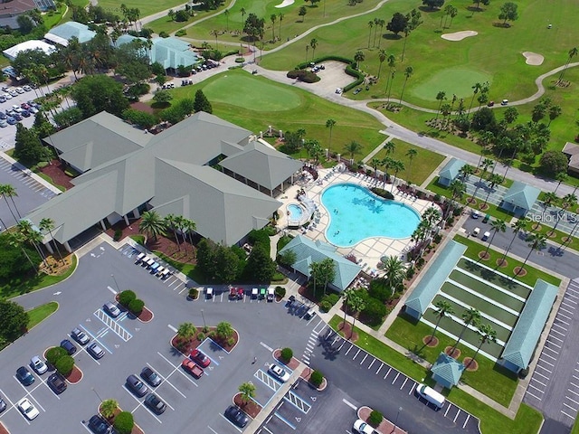 birds eye view of property featuring golf course view