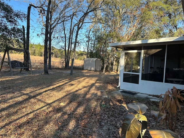 view of yard with a shed