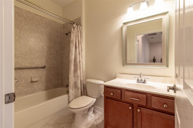 full bathroom with tile patterned flooring, vanity, shower / bath combination with curtain, and toilet