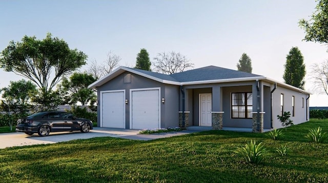 view of front of home featuring a garage and a front yard