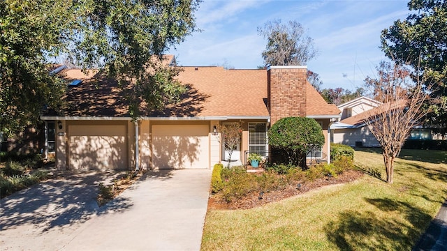 view of front facade featuring a garage and a front lawn