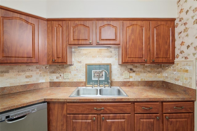 kitchen with dishwasher, sink, and backsplash