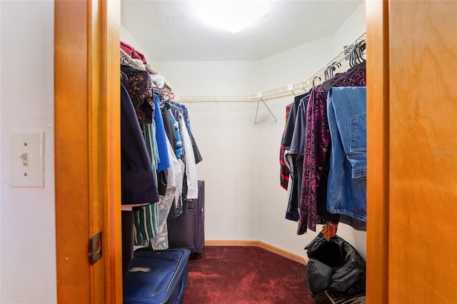 spacious closet with dark colored carpet