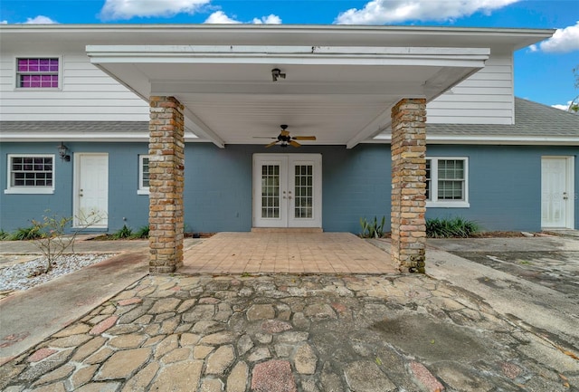 view of patio / terrace with french doors and ceiling fan