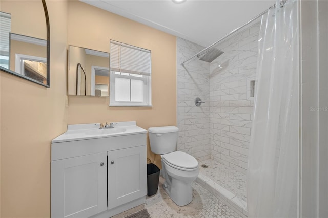 bathroom featuring vanity, a shower with curtain, and toilet