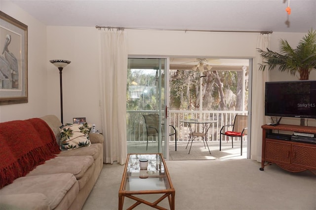 living room featuring light carpet