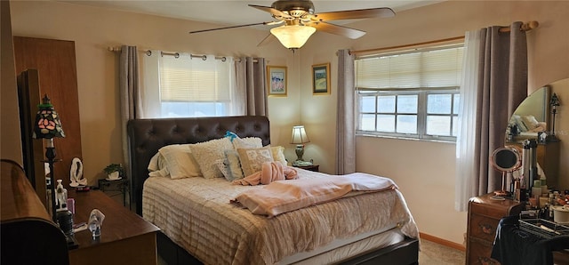 bedroom featuring ceiling fan