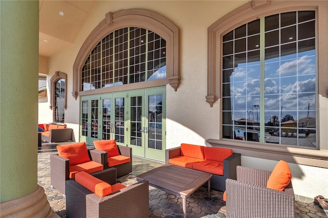 view of patio with an outdoor hangout area and french doors