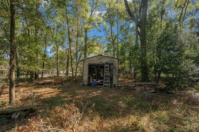 view of yard with a storage unit