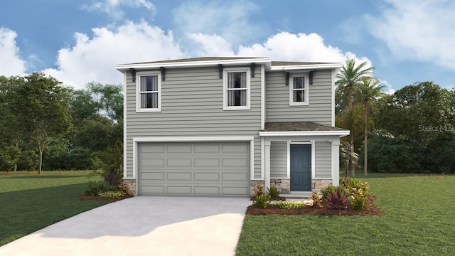 view of front of home with a garage and a front yard