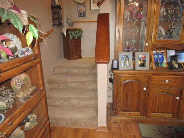 staircase featuring hardwood / wood-style flooring