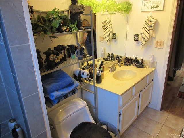 bathroom with vanity and tile patterned floors