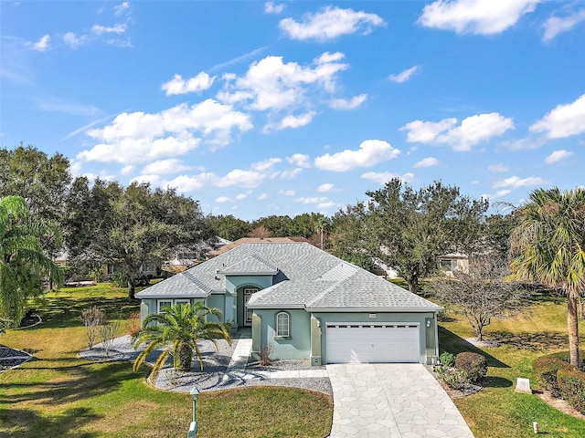 view of front of house with a garage and a front yard