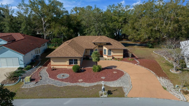 exterior space with a garage