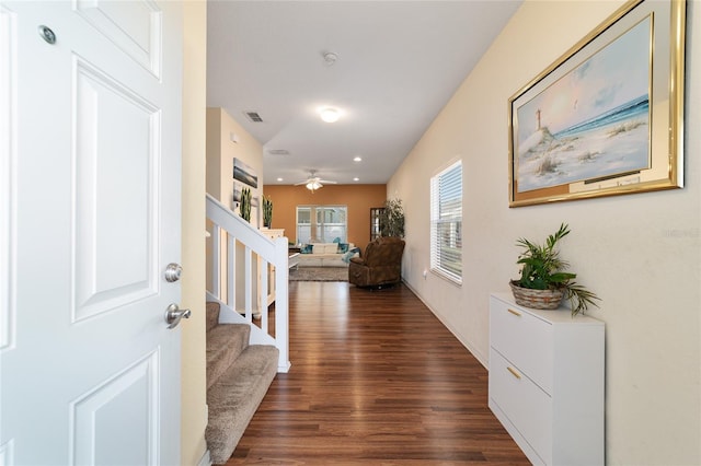 foyer with dark hardwood / wood-style flooring