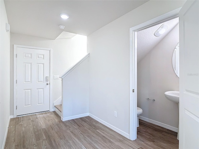 interior space featuring hardwood / wood-style flooring and toilet