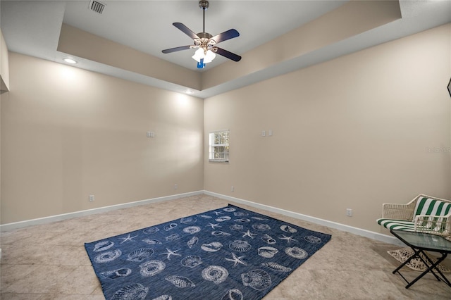 interior space featuring ceiling fan