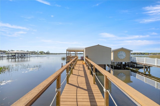 dock area with a water view