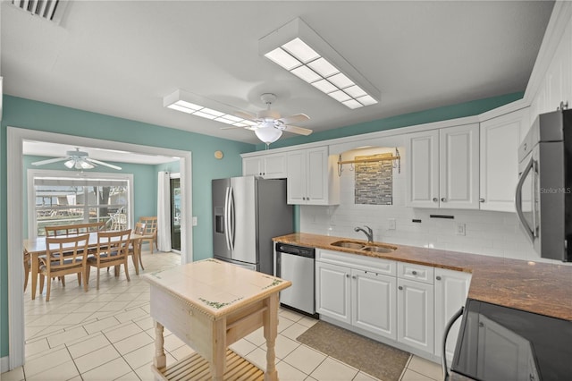 kitchen featuring white cabinetry, sink, decorative backsplash, and appliances with stainless steel finishes