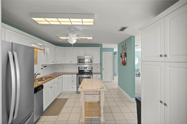 kitchen with appliances with stainless steel finishes, sink, and white cabinets