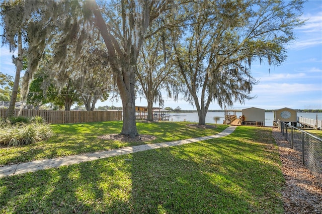 view of yard with a water view