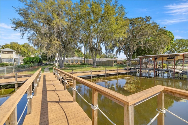 view of dock featuring a water view