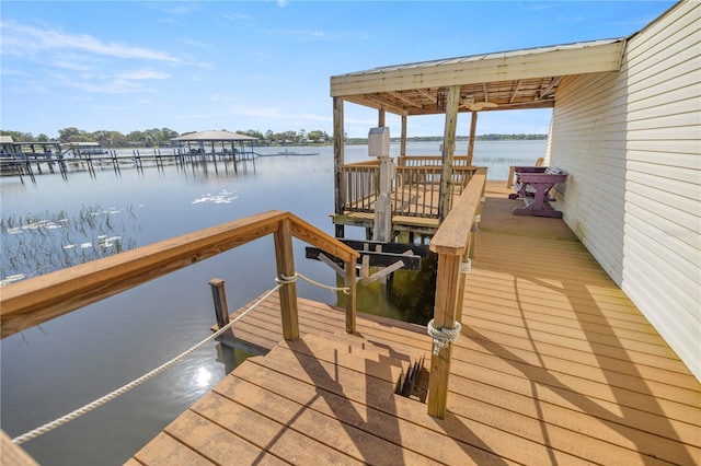 view of dock featuring a water view