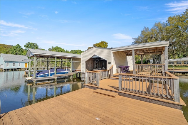 view of dock with a water view