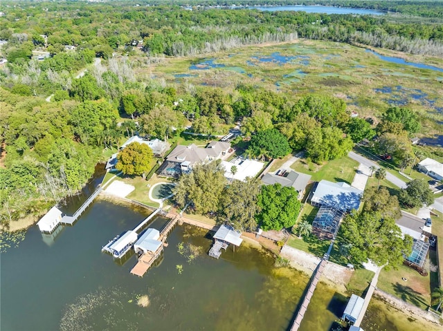 aerial view with a water view