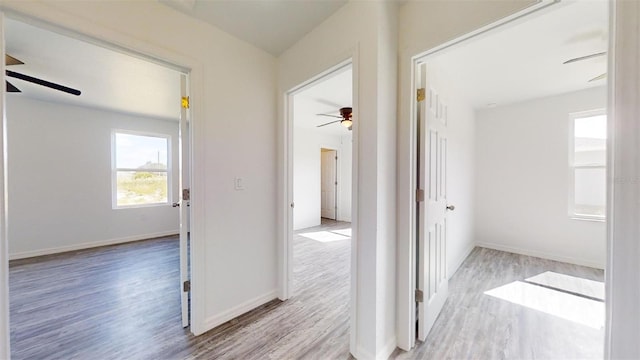 hall with light hardwood / wood-style floors