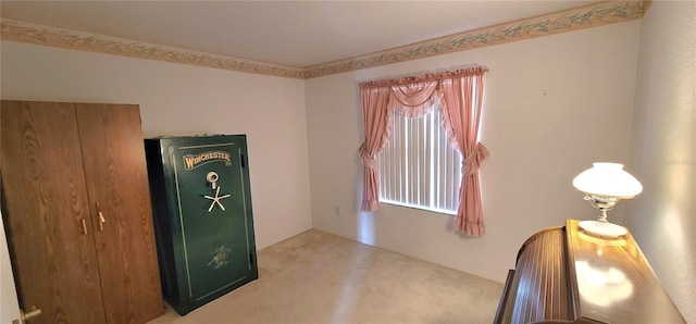 interior space featuring light colored carpet